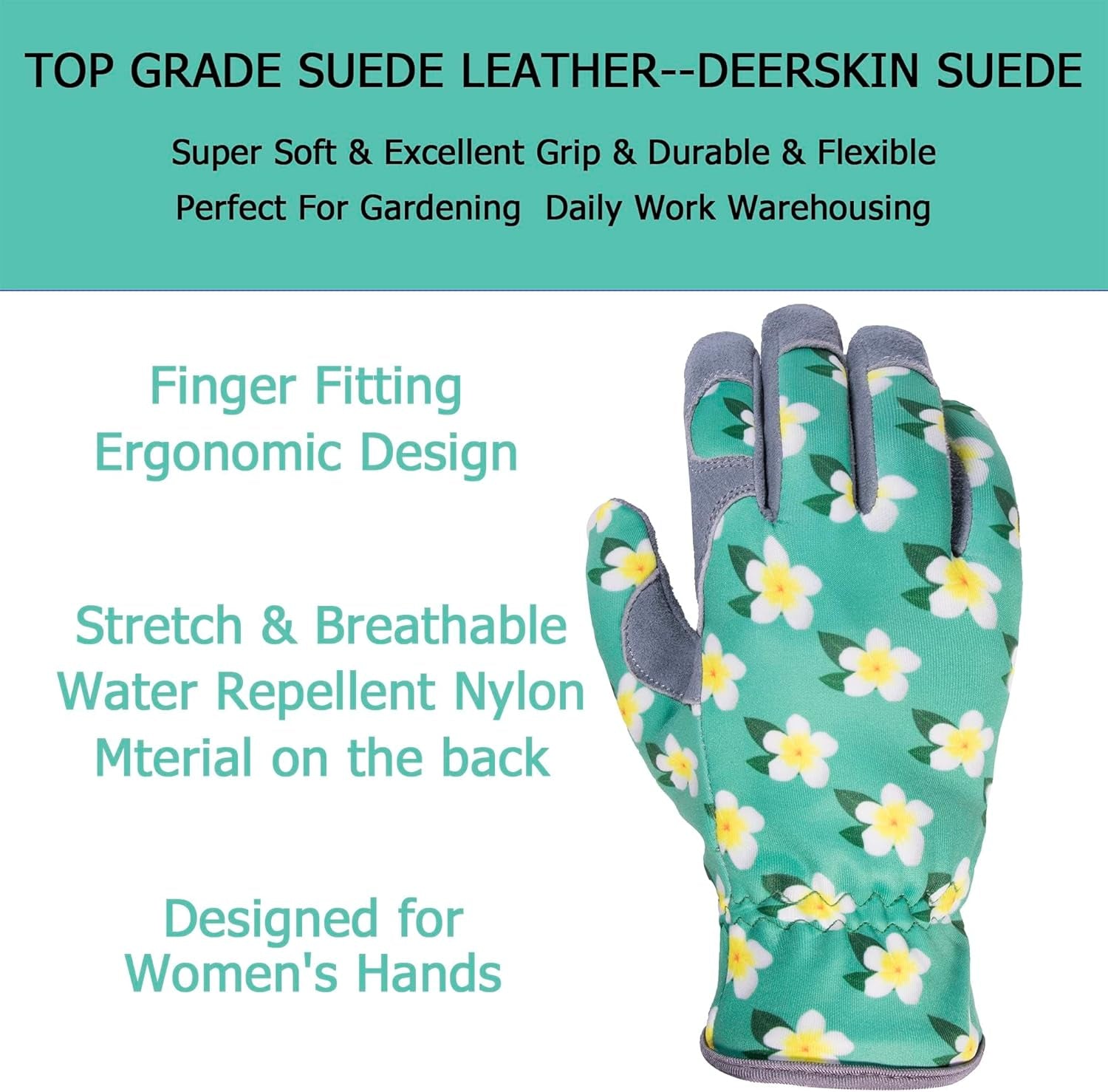 Premium Genuine Deerskin Suede Women'S Gardening Gloves, Ultra-Soft Padded, Comfort Fit for Work (SD6611/M)