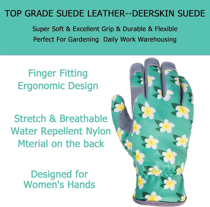 Premium Genuine Deerskin Suede Women'S Gardening Gloves, Ultra-Soft Padded, Comfort Fit for Work (SD6611/M)