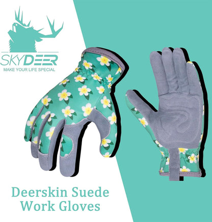 Premium Genuine Deerskin Suede Women'S Gardening Gloves, Ultra-Soft Padded, Comfort Fit for Work (SD6611/M)