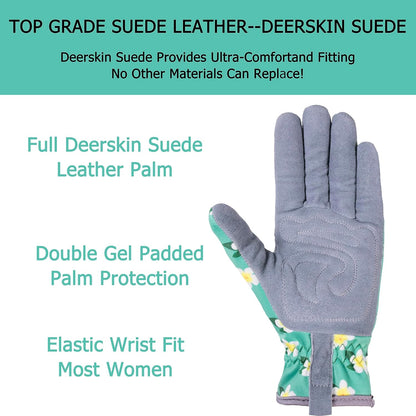 Premium Genuine Deerskin Suede Women'S Gardening Gloves, Ultra-Soft Padded, Comfort Fit for Work (SD6611/M)